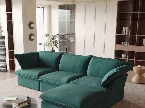 Anora Velvet Modular Classic Cloud Sofa - 4 Piece L shape