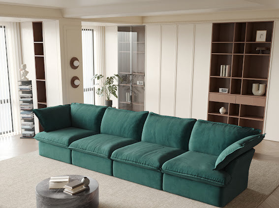 Anora Velvet Modular Classic Cloud Sofa - 4 Piece Set
