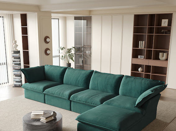 Anora Velvet Modular Classic Cloud Sectional - 5 piece L Shape
