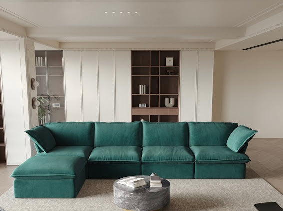 Anora Velvet Modular Classic Cloud Sectional - 5 piece L Shape