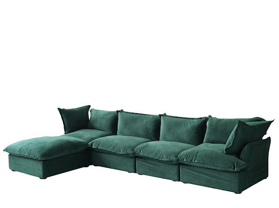 Anora Velvet Modular Classic Cloud Sectional - 5 piece L Shape