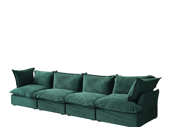 Anora Velvet Modular Classic Cloud Sofa - 4 Piece Set