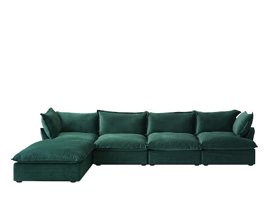 Anora Velvet Modular Classic Cloud Sectional - 5 piece L Shape