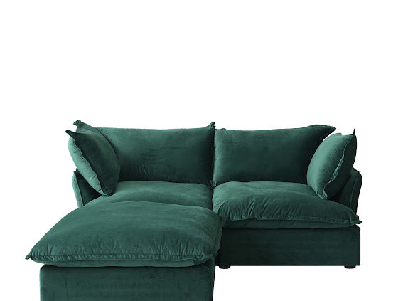Anora Velvet Modular Classic Clouds Sofa - Loveseat Plus Ottoman