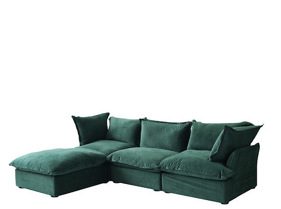Anora Velvet Modular Classic Cloud Sofa - 4 Piece L shape
