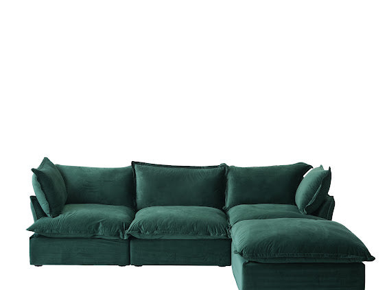 Anora Velvet Modular Classic Cloud Sofa - 4 Piece L shape