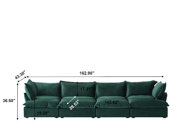 Anora Velvet Modular Classic Cloud Sofa - 4 Piece Set