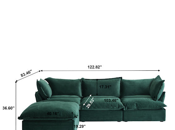 Anora Velvet Modular Classic Cloud Sofa - 4 Piece L shape