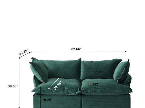 Anora Velvet Modular Classic Cloud Sofa - Loveseat