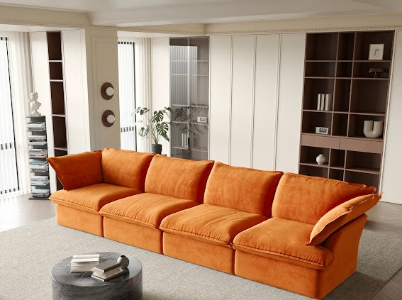 Anora Velvet Modular Classic Cloud Sofa - 4 Piece Set