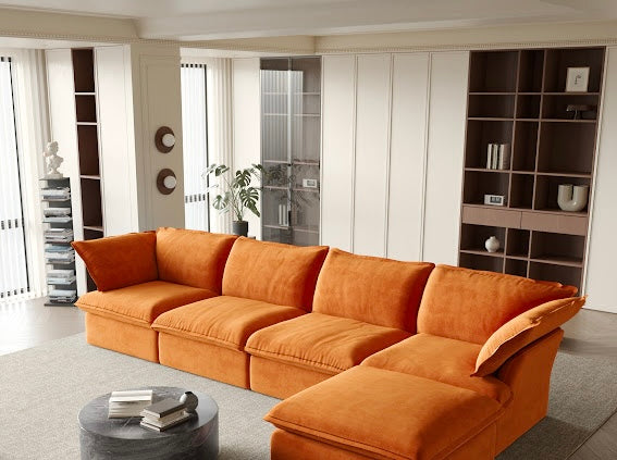 Anora Velvet Modular Classic Cloud Sectional - 5 piece L Shape