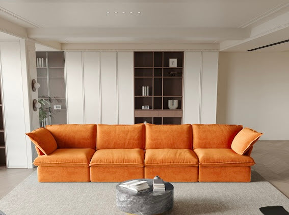 Anora Velvet Modular Classic Cloud Sofa - 4 Piece Set