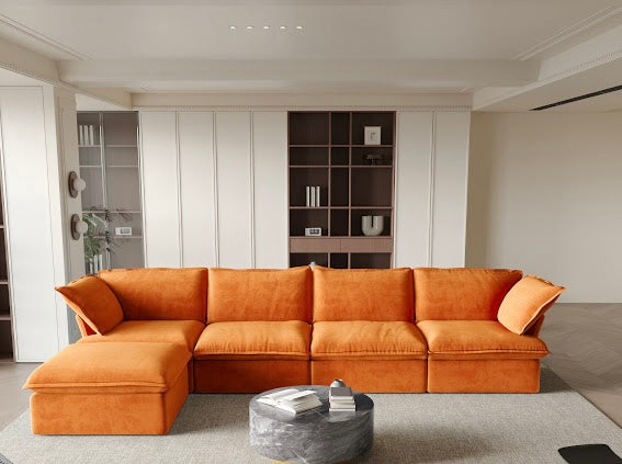 Anora Velvet Modular Classic Cloud Sectional - 5 piece L Shape
