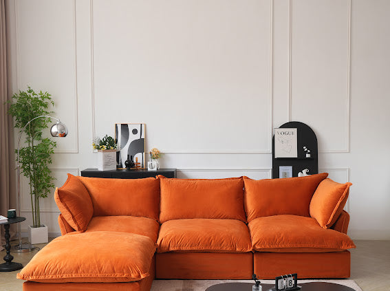 Anora Velvet Modular Classic Cloud Sofa - 4 Piece L shape