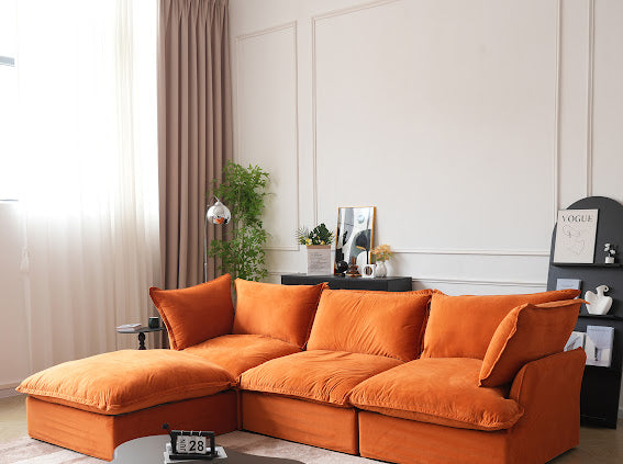Anora Velvet Modular Classic Cloud Sofa - 4 Piece L shape