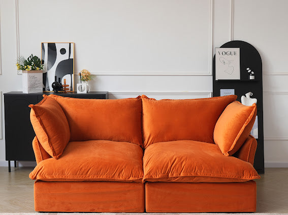 Anora Velvet Modular Classic Cloud Sofa - Loveseat