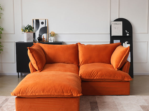 Anora Velvet Modular Classic Clouds Sofa - Loveseat Plus Ottoman