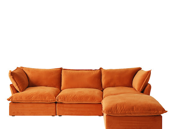 Anora Velvet Modular Classic Cloud Sofa - 4 Piece L shape