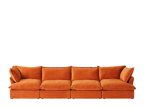 Anora Velvet Modular Classic Cloud Sofa - 4 Piece Set