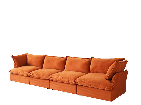Anora Velvet Modular Classic Cloud Sofa - 4 Piece Set