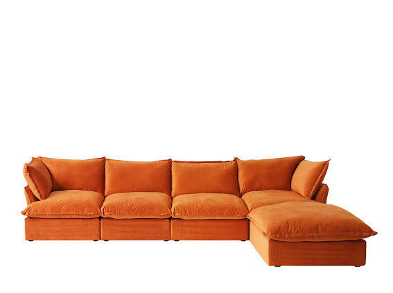 Anora Velvet Modular Classic Cloud Sectional - 5 piece L Shape