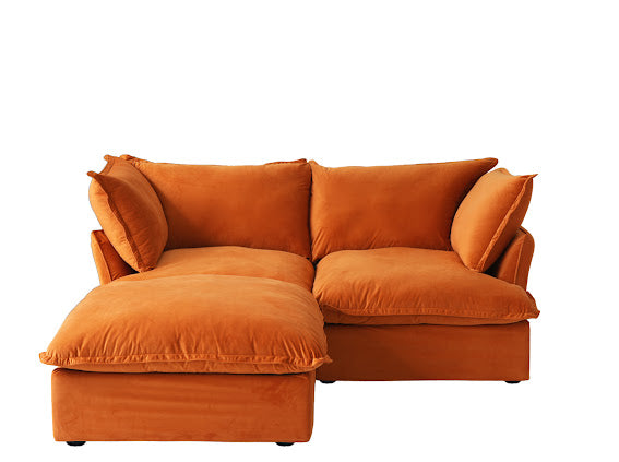 Anora Velvet Modular Classic Clouds Sofa - Loveseat Plus Ottoman