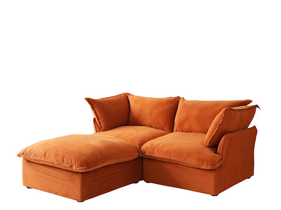 Anora Velvet Modular Classic Clouds Sofa - Loveseat Plus Ottoman