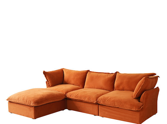 Anora Velvet Modular Classic Cloud Sofa - 4 Piece L shape