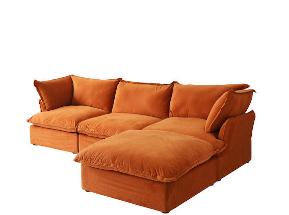 Anora Velvet Modular Classic Cloud Sofa - 4 Piece L shape