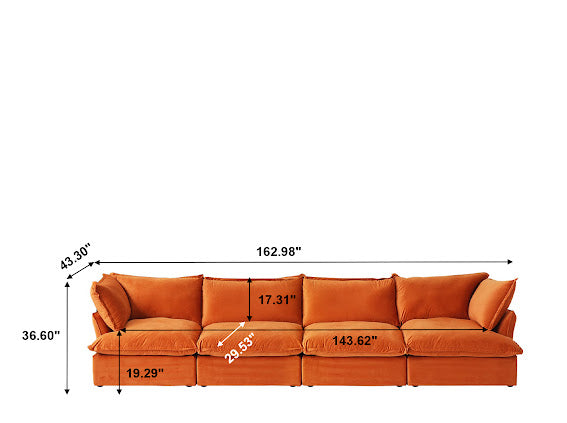 Anora Velvet Modular Classic Cloud Sofa - 4 Piece Set