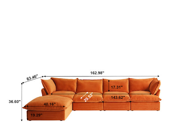 Anora Velvet Modular Classic Cloud Sectional - 5 piece L Shape