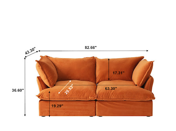 Anora Velvet Modular Classic Cloud Sofa - Loveseat
