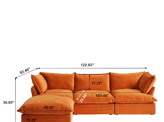 Anora Velvet Modular Classic Cloud Sofa - 4 Piece L shape