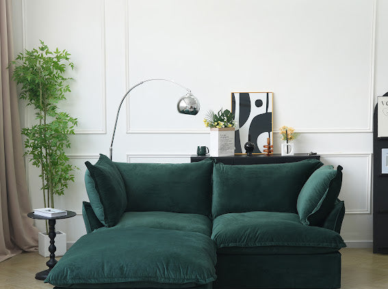 Anora Velvet Modular Classic Clouds Sofa - Loveseat Plus Ottoman