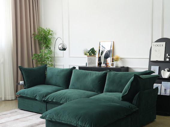 Anora Velvet Modular Classic Cloud Sofa - 4 Piece L shape