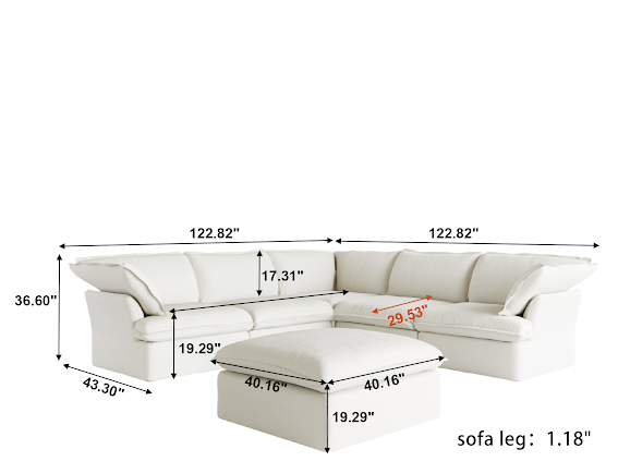 Annabel Modular Classic Cloud Sectional - 6 Piece Corner L Shape