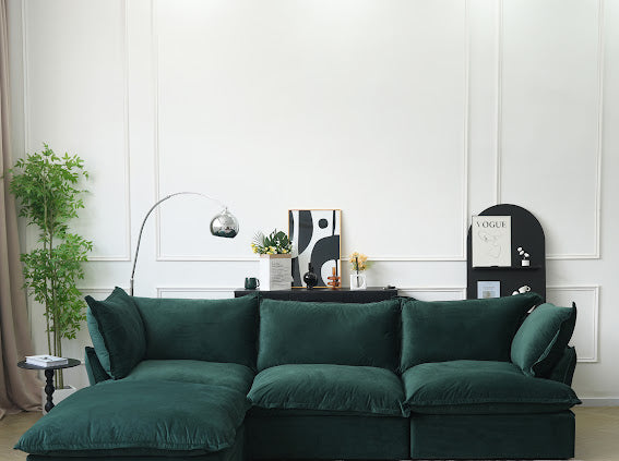 Anora Velvet Modular Classic Cloud Sofa  - 4 Piece L shape
