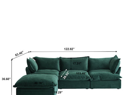 Anora Velvet Modular Classic Cloud Sofa  - 4 Piece L shape