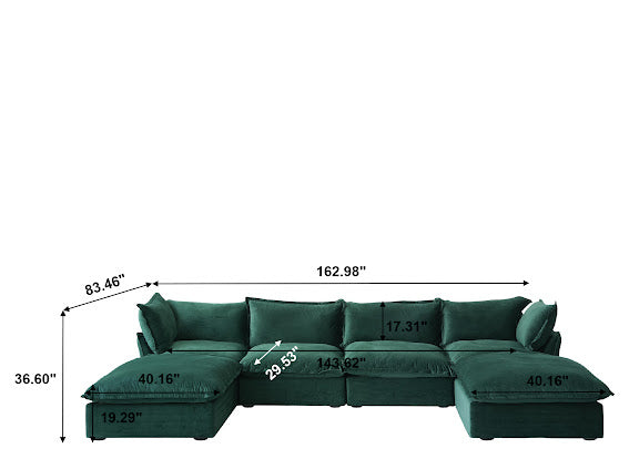 Annabel Velvet Modular Classic Cloud Sectional - 6 Piece U Shape