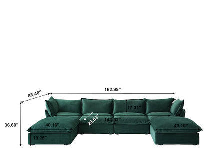 Annabel Velvet Modular Classic Cloud Sectional - 6 Piece U Shape