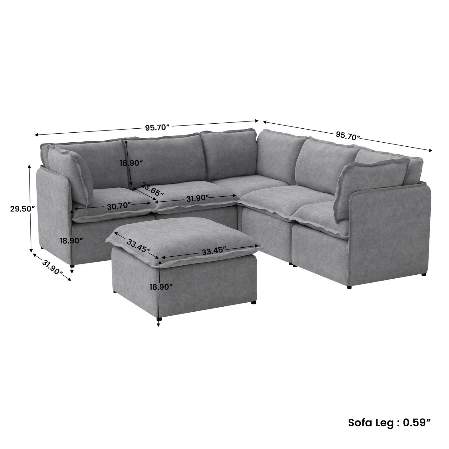 Luna Slim Arm Sofa Set